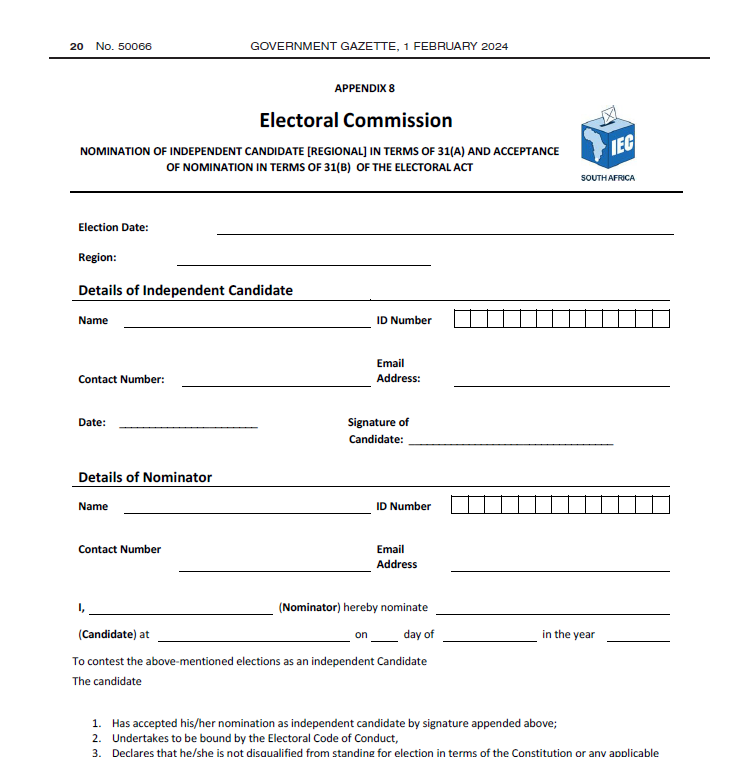 R14 Appendix 8 Information of Independent Candidate