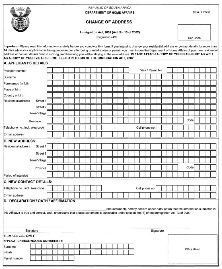 Form 50 Change of Address