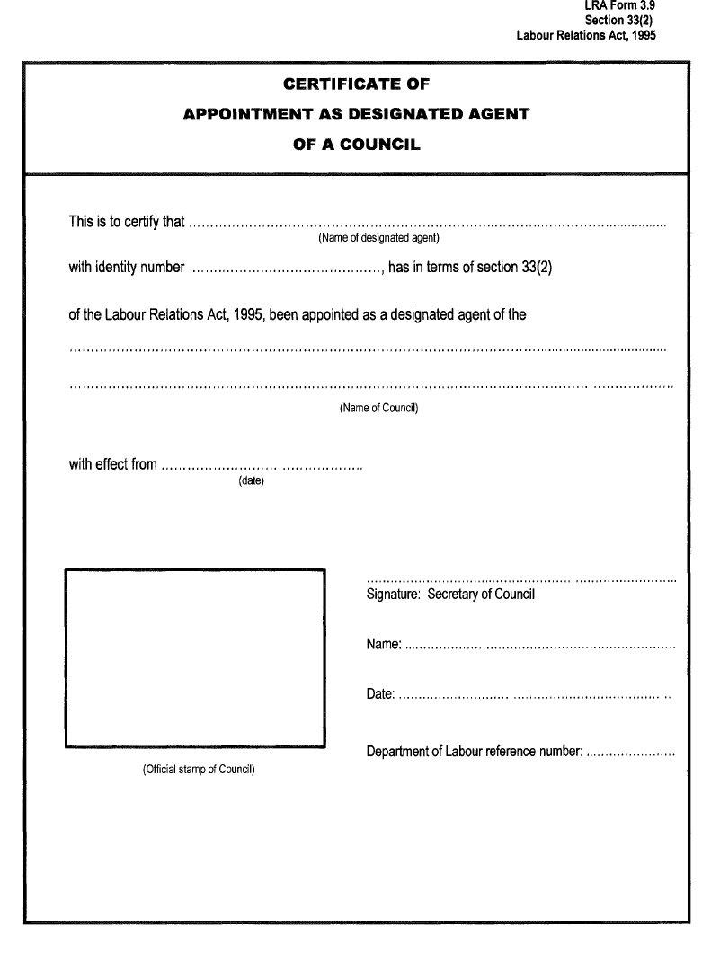 LRA Form 3.9 - Certificate of appointment as designated