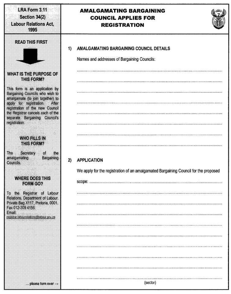 LRA Form 3.11 - Amalgamating Bargaining Council