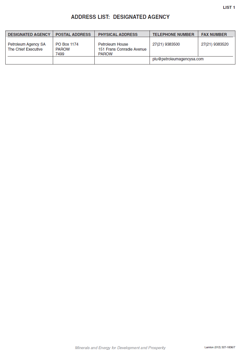 Annexure I Form K Address List 1