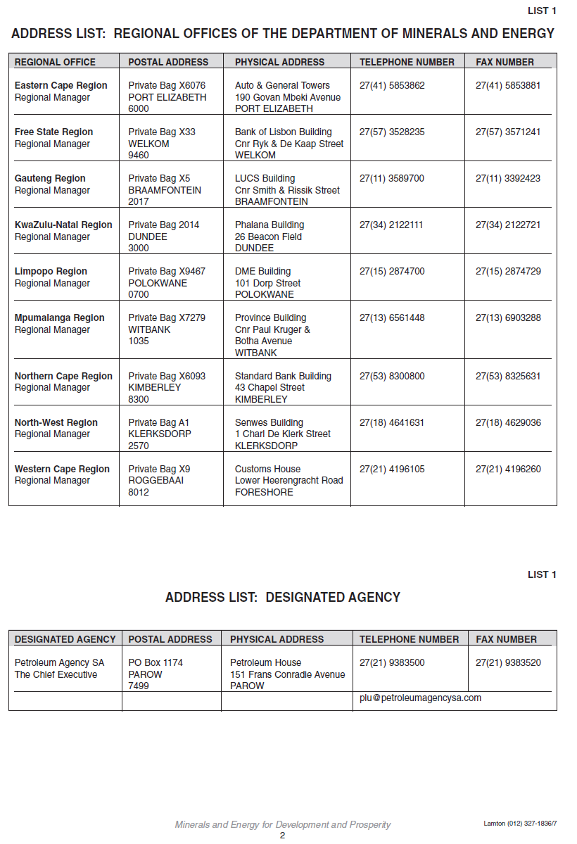 Annexure II Form R Address List 1