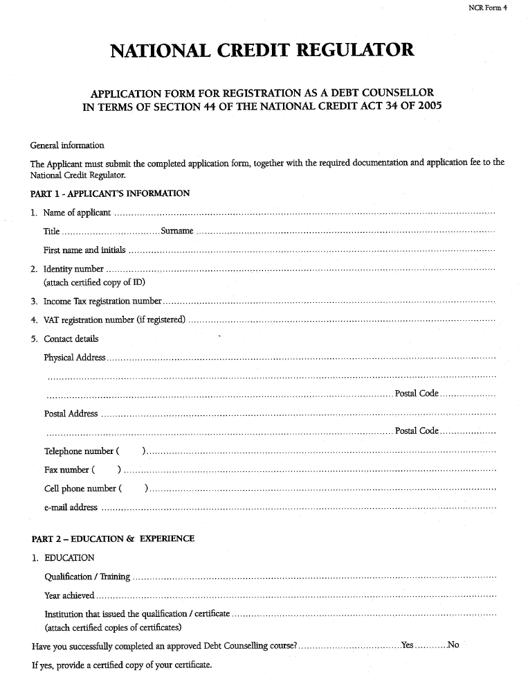 NCR Form 4 (Page 1)