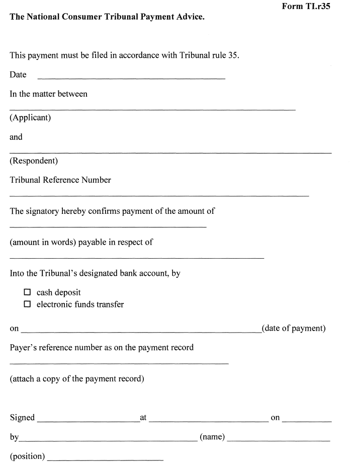 Rules Part 5 Form TI.r35-1