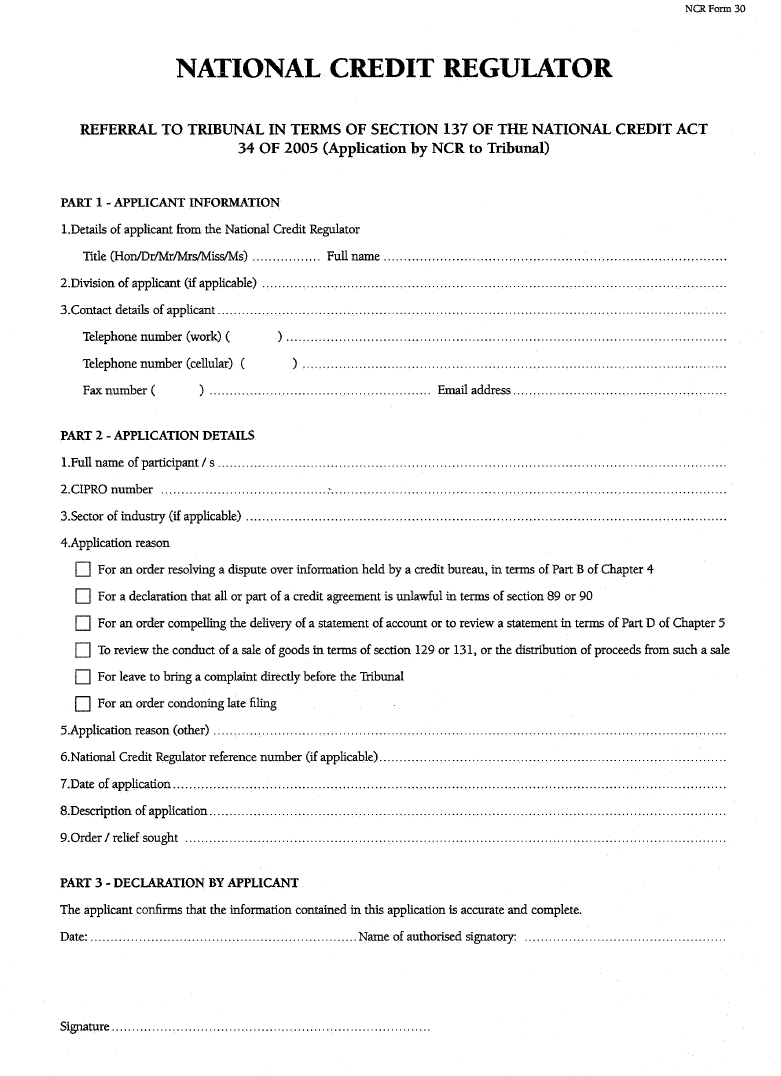 NCR Form 30