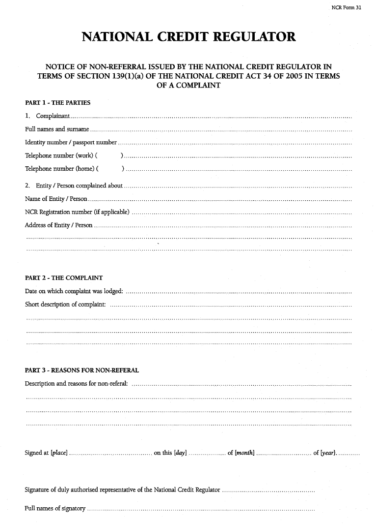 NCR Form 31