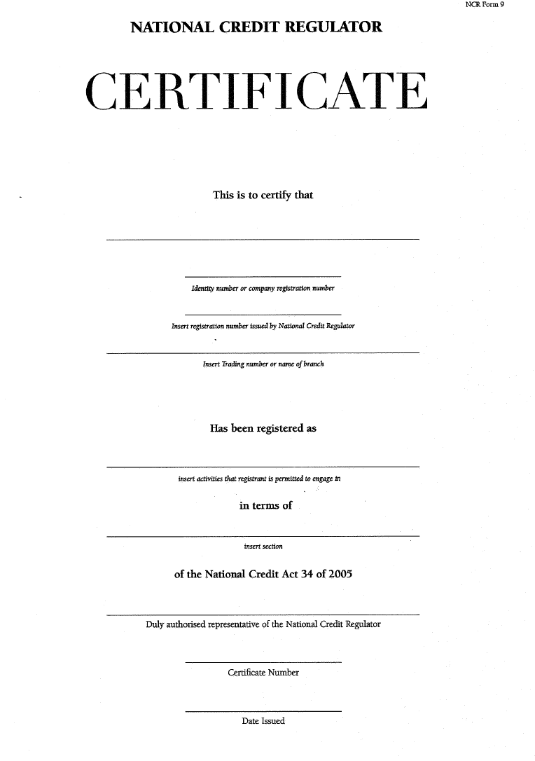 NCR Form 9