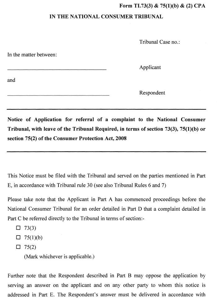 Form TI.73(3) & 75(1)(b) & (2) CPA