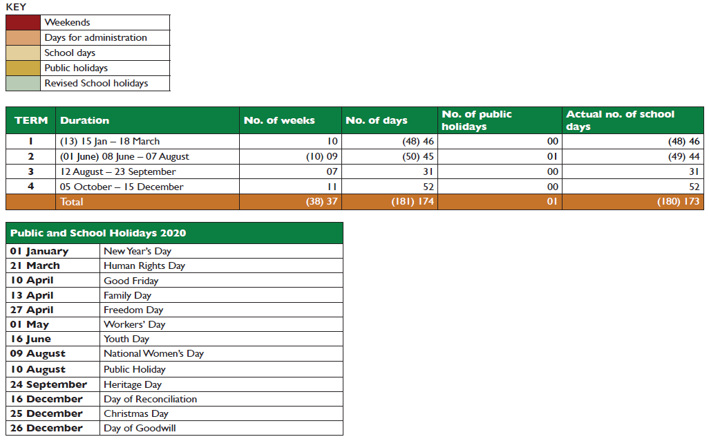 N666 Amended 2020 School Calendar Key