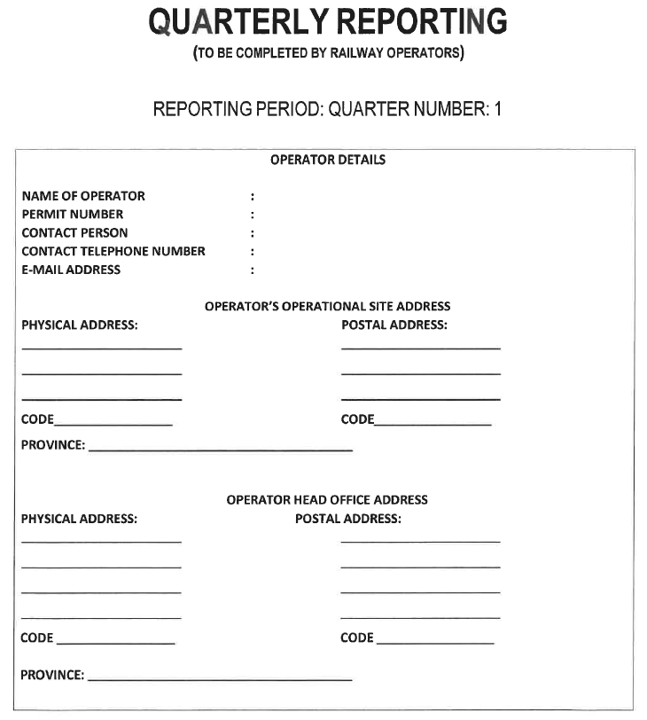 N1066 Appendix B Quarterly Reporting Template