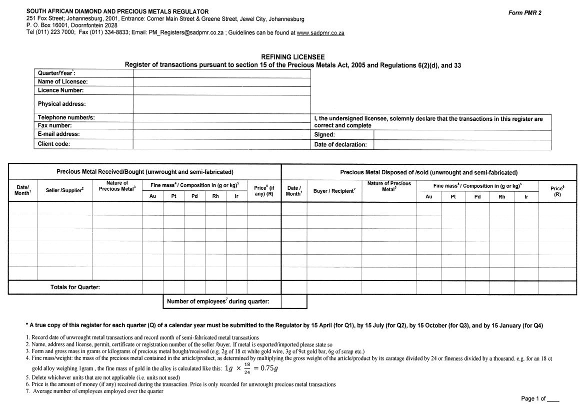 Annexure C Form PMR 2