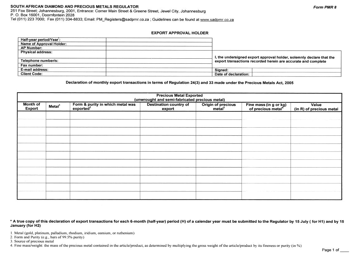 Annexure C Form PMR 8