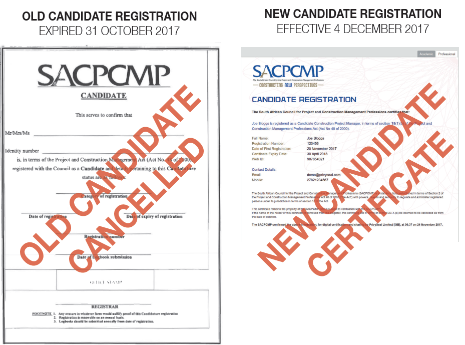 BN189 Old and New Candidate Certificates