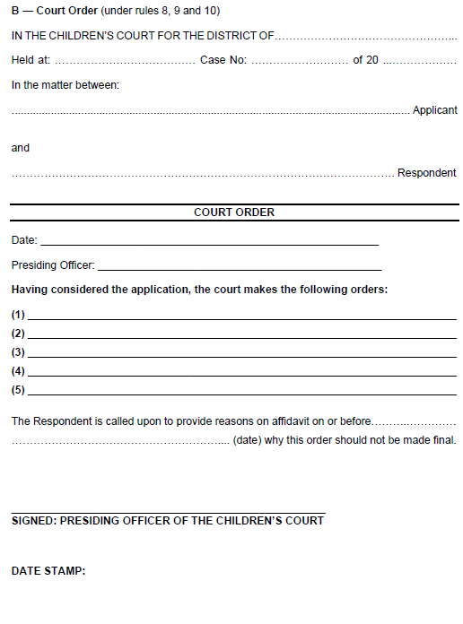 N7142 Form B Court Order